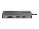 StarTech.com USB C-multiportadapter, dubbel HDMI-video, 4K 60 Hz, 2Pt 5 Gbps USB-A -hubb, 100 W strömförsörjning, GbE, SD/MicroSD, 30 cm kabel, resedocka, dockningsstation för bärbar dator
