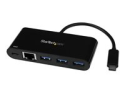 StarTech.com 3-ports USB-C-hubb med Gigabit Ethernet och 60 W strömförsörjning Pass-through laddning av bärbar dator