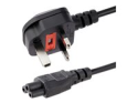 StarTech.com 2 m brittisk strömkabel för bärbara datorer, BS 1363 till C5 (Clover Leaf), 2,5 A 250 V, 18AWG, brittisk ersättningsnätsladd för bärbara datorer, nätsladd för skrivare, laddarkabel för bärbara datorer, strömförsörjningskabel för bärbara datorer